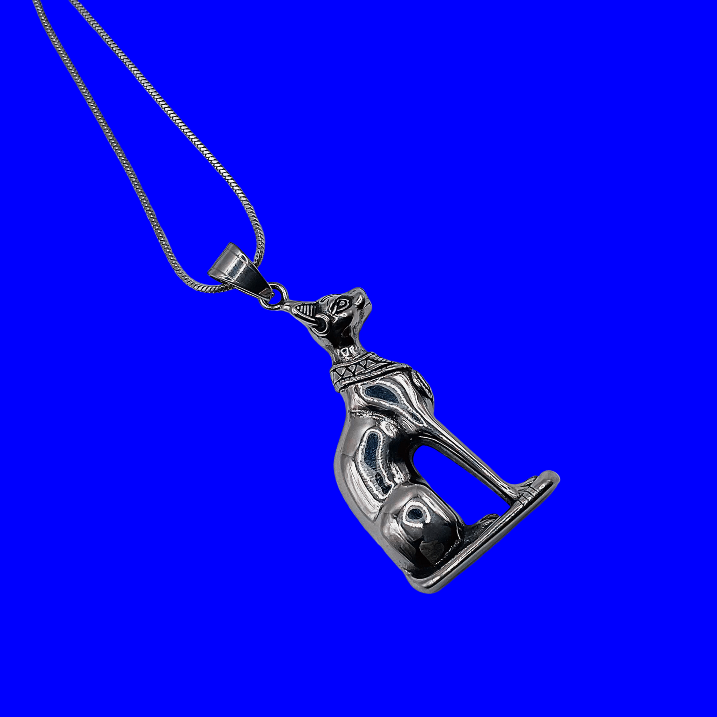 Bastet Steel Pendant on Stainless Steel Chain