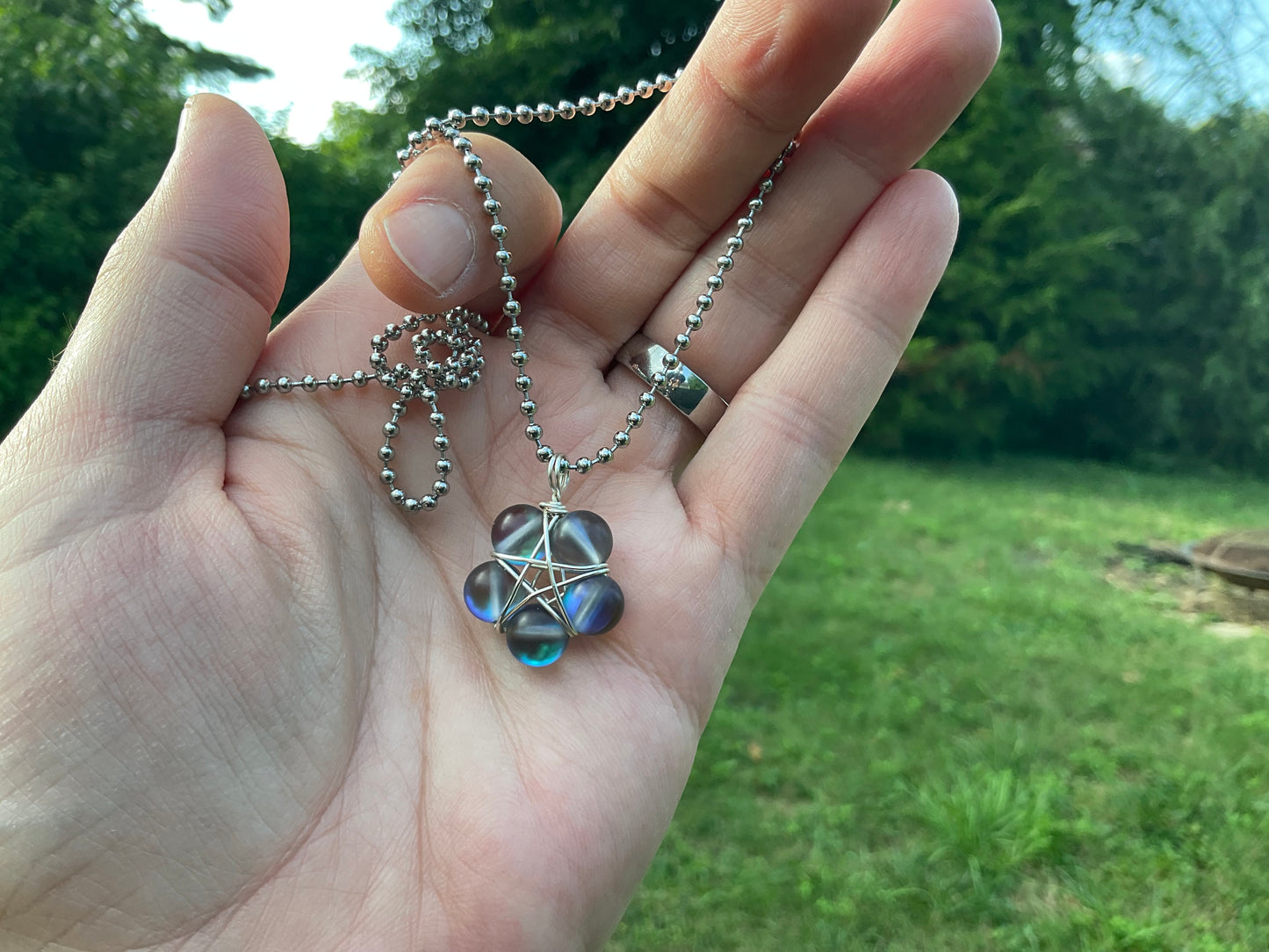 Mermaid Glass Dark Pentagram Charm Necklace