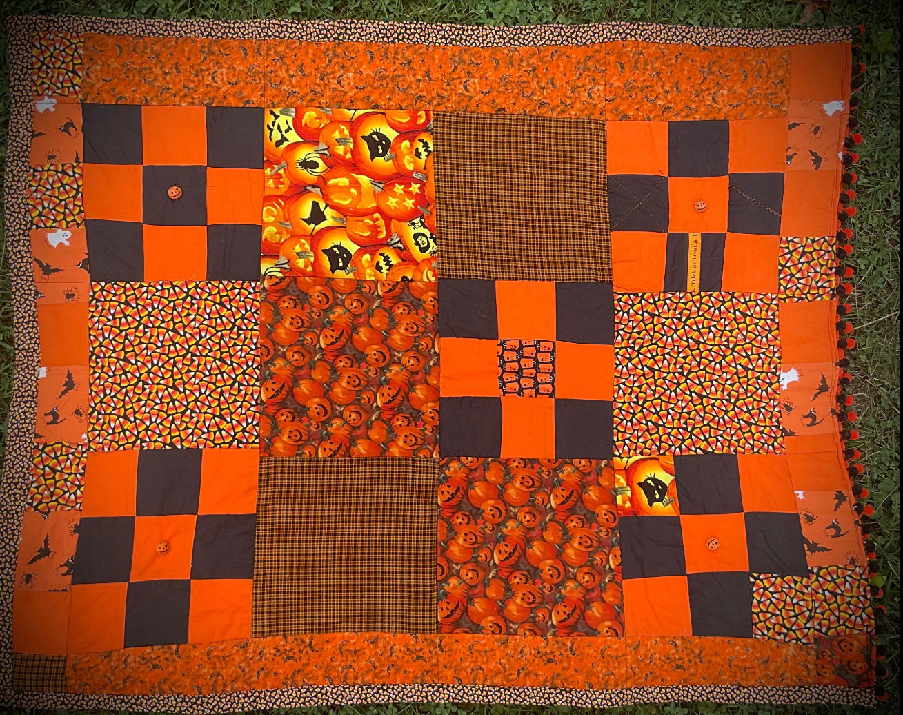 Halloween Crazy Quilt Throw Blanket