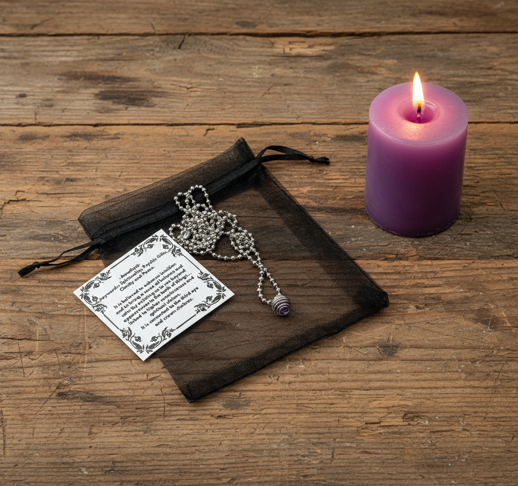 Amethyst Crystal Cage Charm Necklace