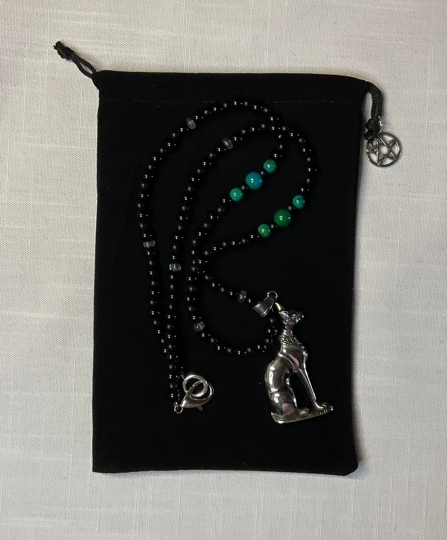 Chrysocolla Bastet Goddess Talisman Necklace