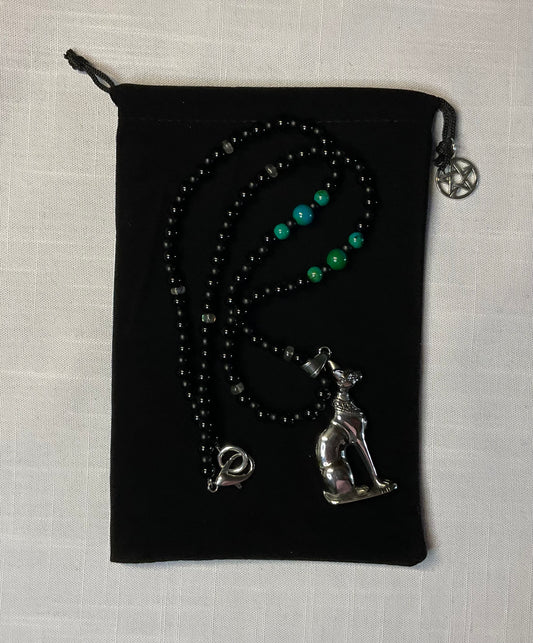 Chrysocolla Bastet Goddess Talisman Necklace