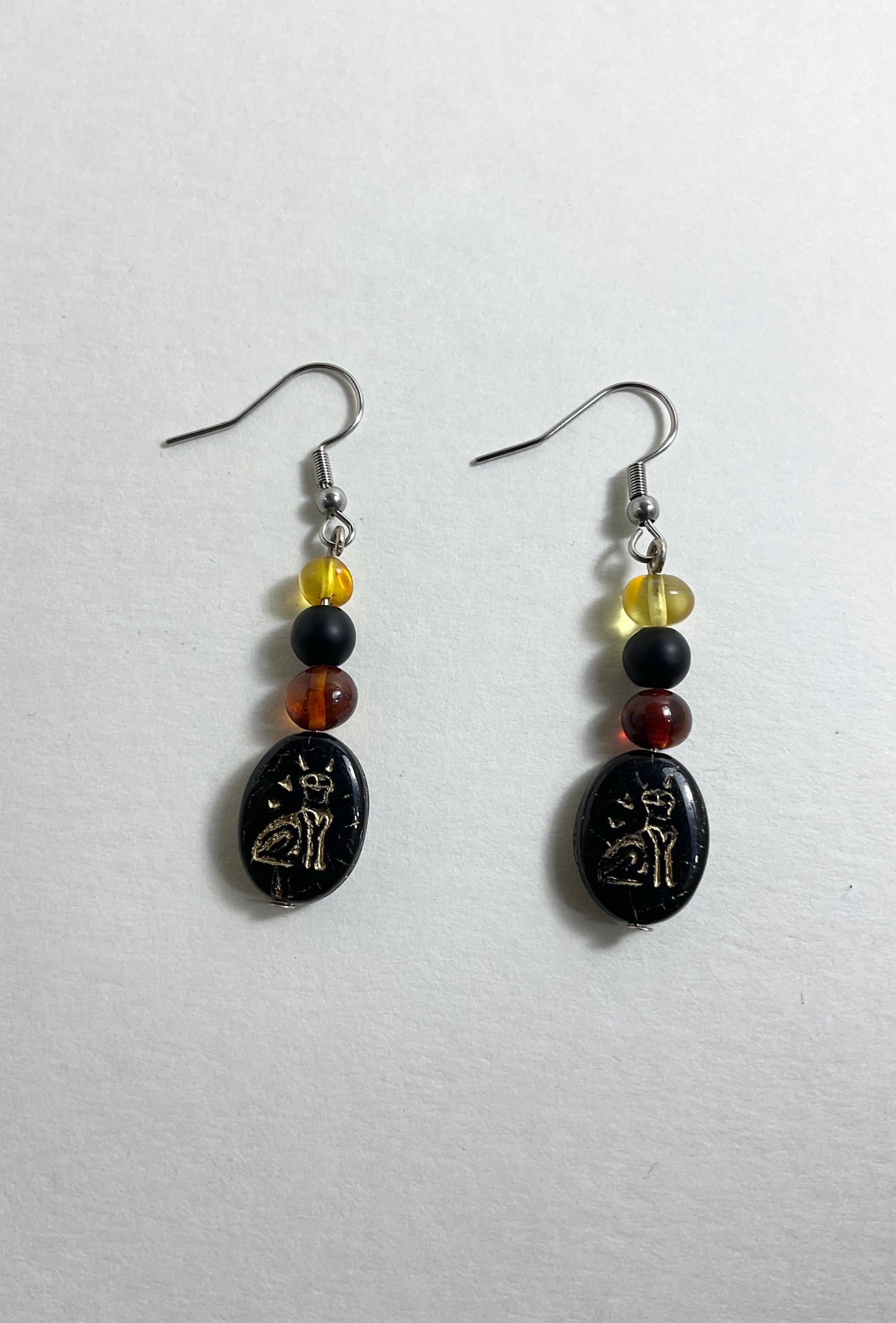 Bastet Earrings with Cat Glyph Bead