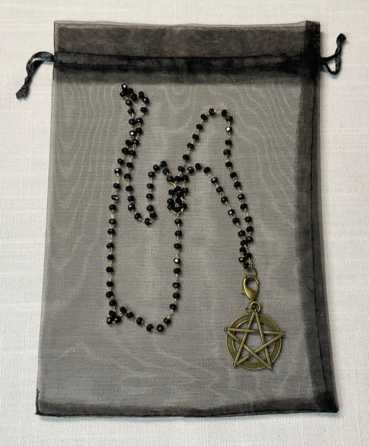 Bronze Tone Pentagram with Extended Points on Beaded Chain