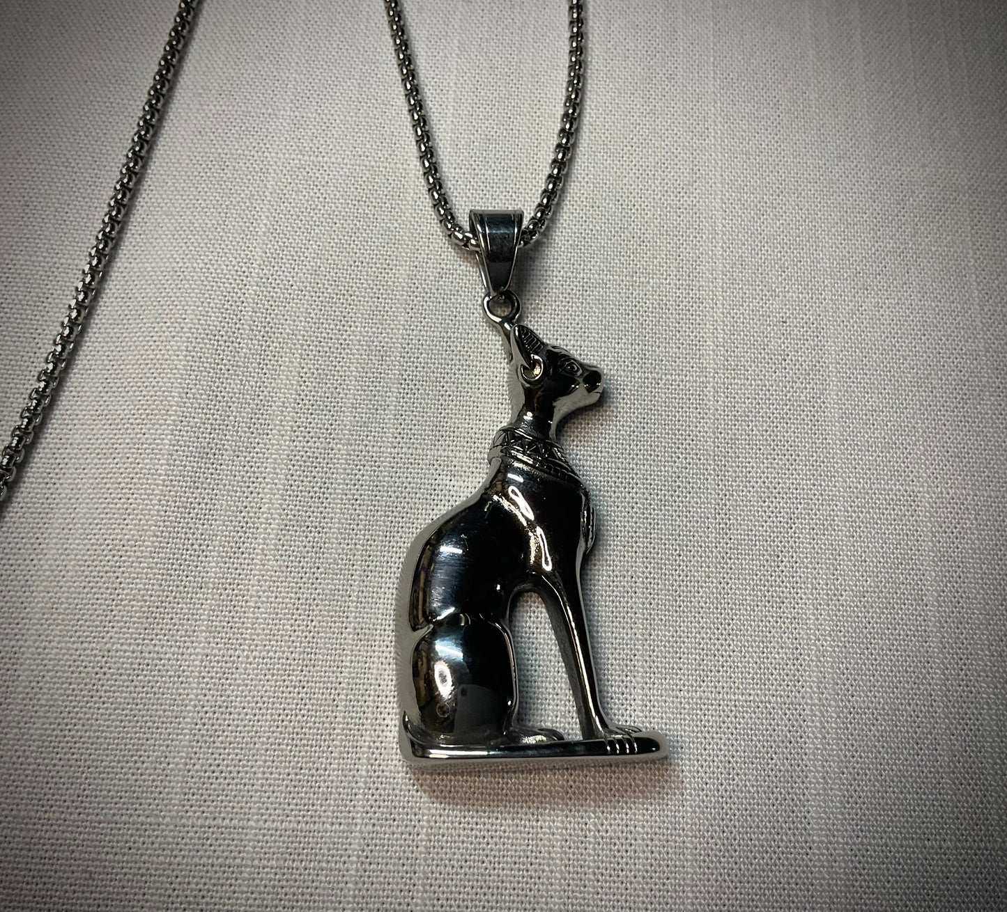 Bastet Steel Pendant on Stainless Steel Chain