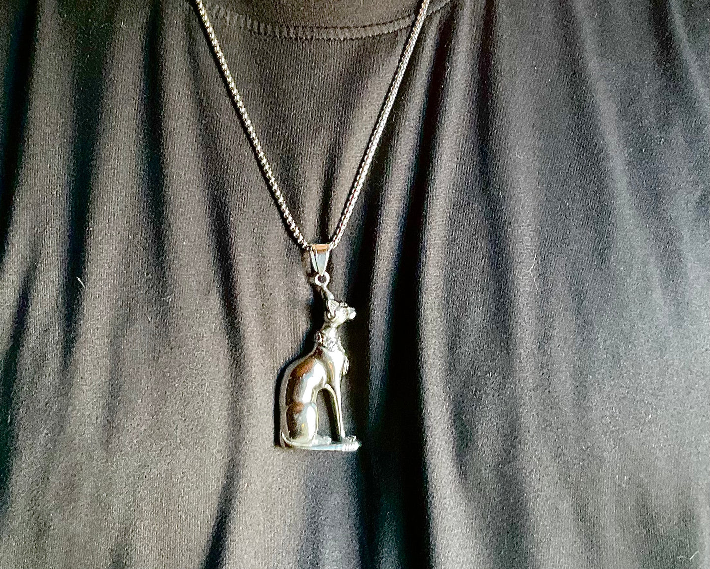 Bastet Steel Pendant on Stainless Steel Chain