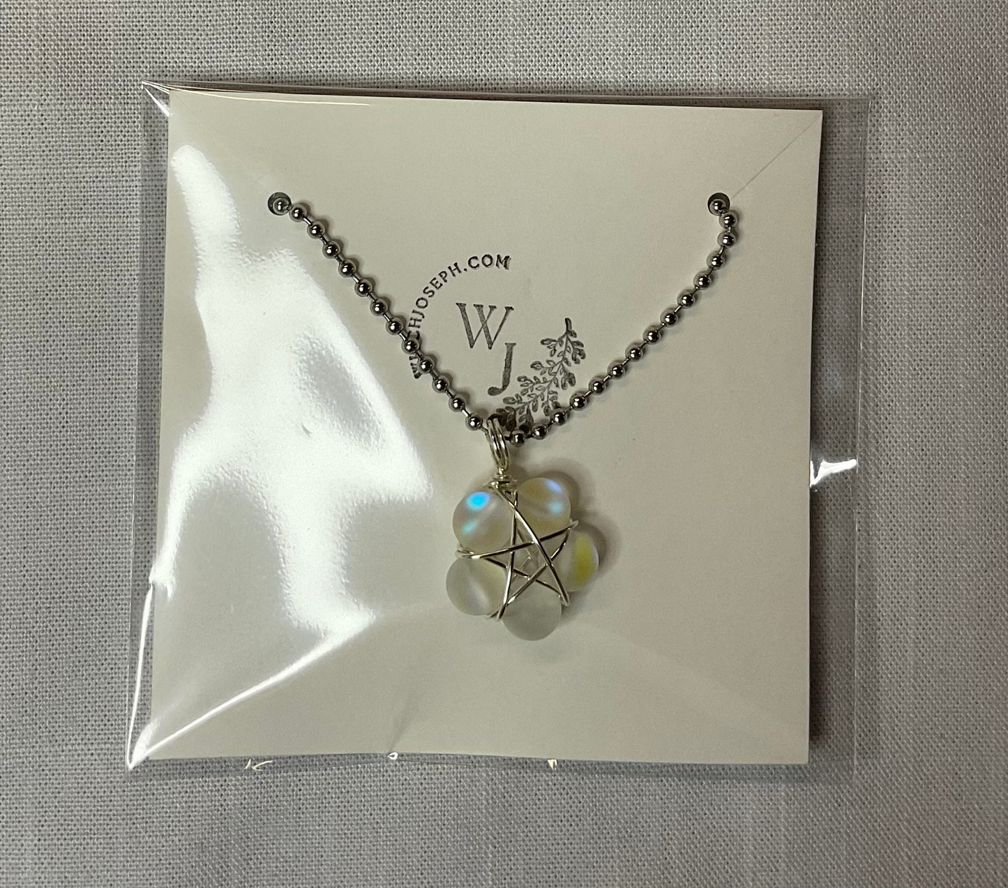 Mermaid Glass Wire Wrapped Pentagram Charm Necklace