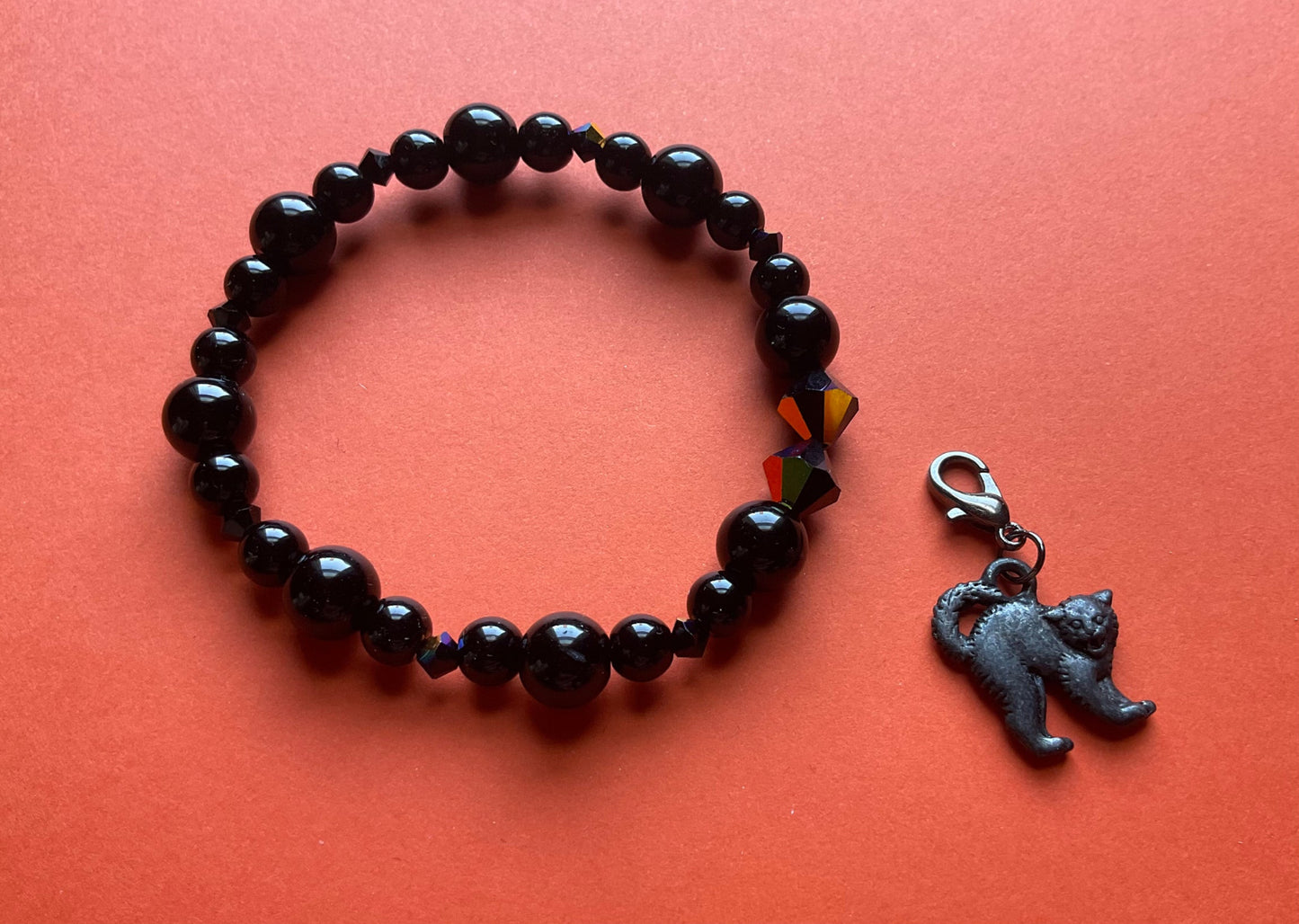 Black Cat Charm Stretch Bracelet