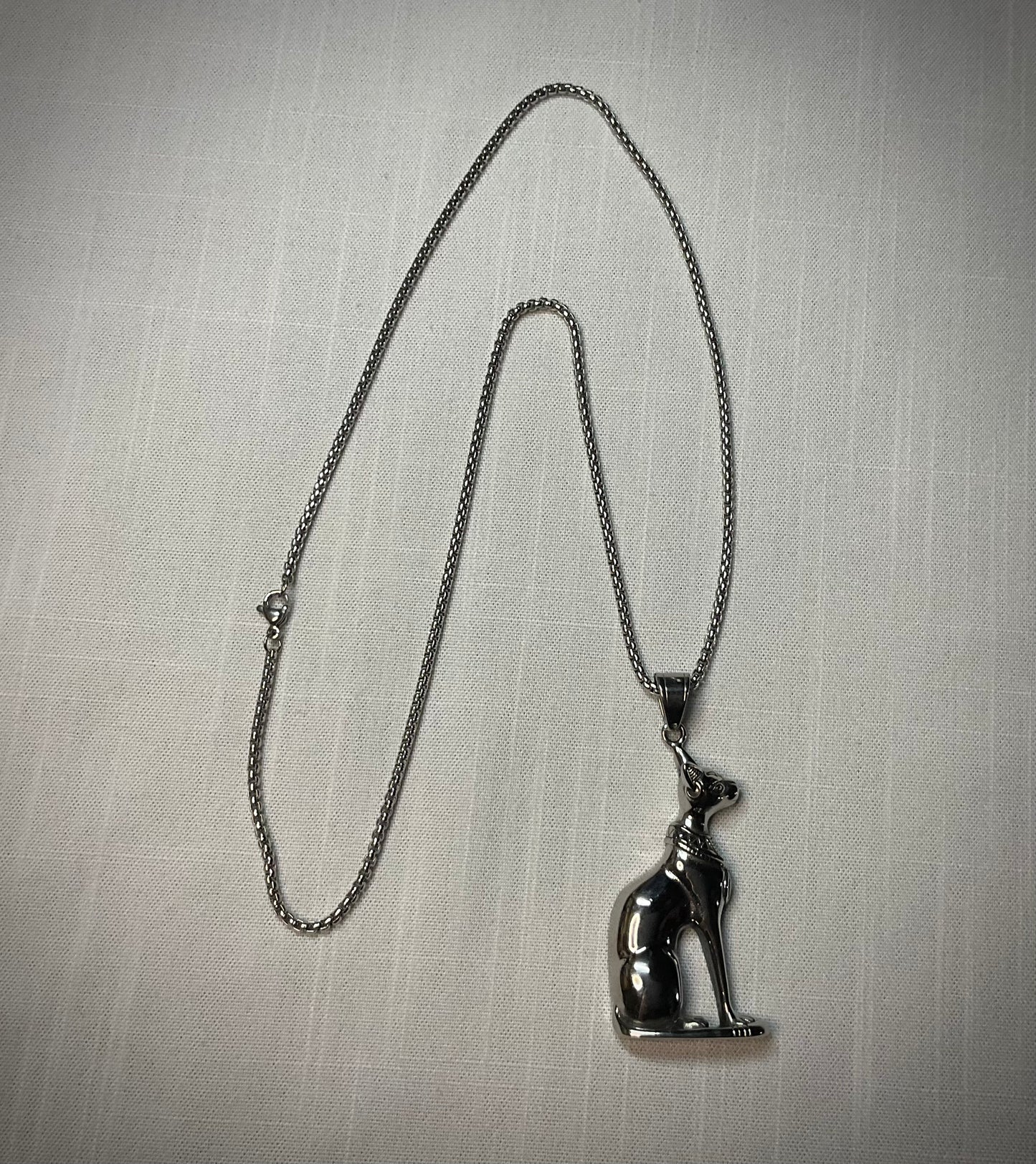 Bastet Steel Pendant on Stainless Steel Chain