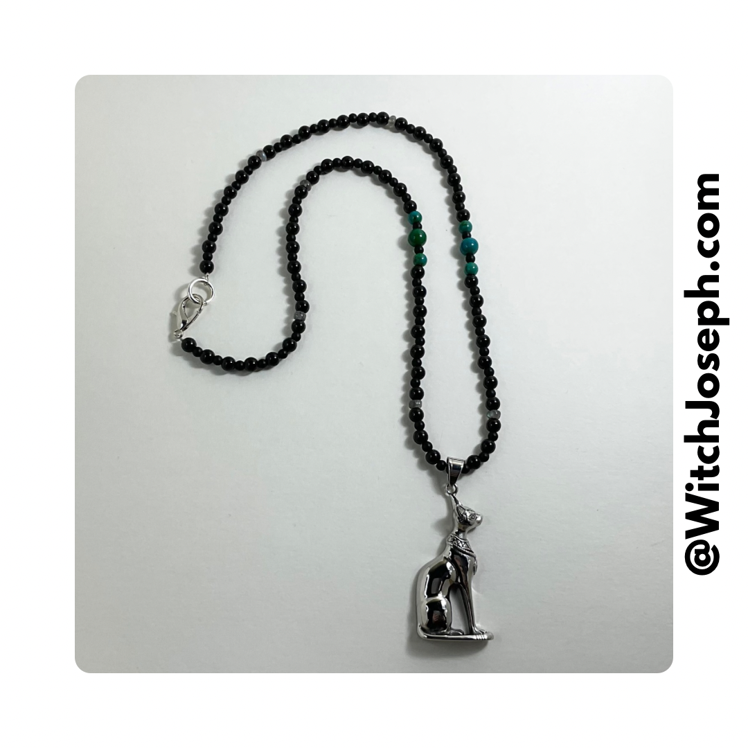 Chrysocolla Bastet Goddess Talisman Necklace