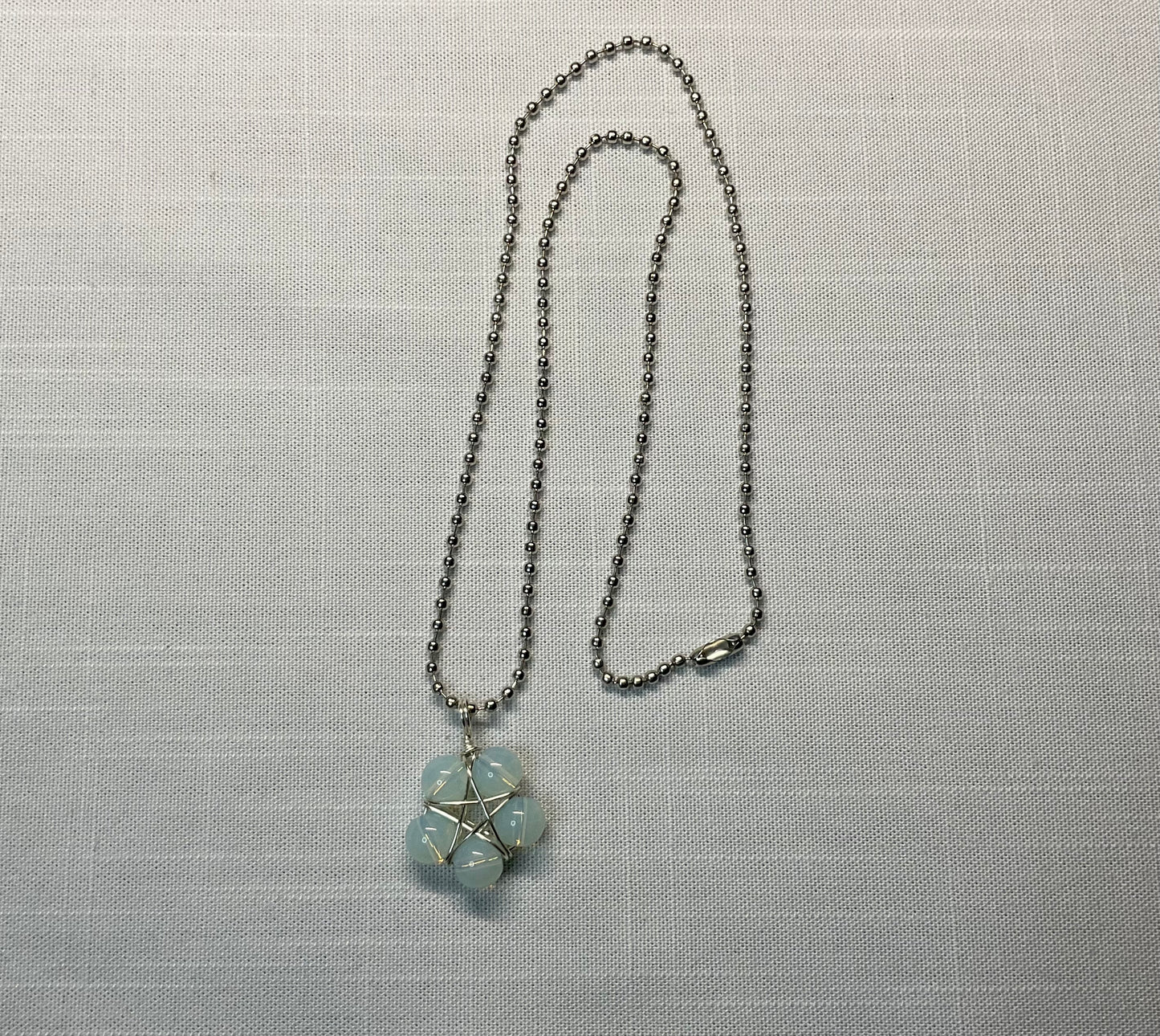 Opalite Bead Wire Wrapped Pentagram Charm Necklace