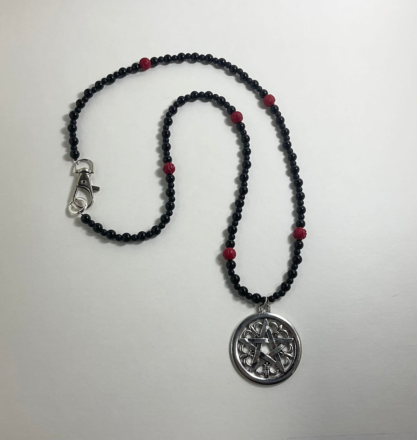 Pentacle With Red Coral Rose Beads