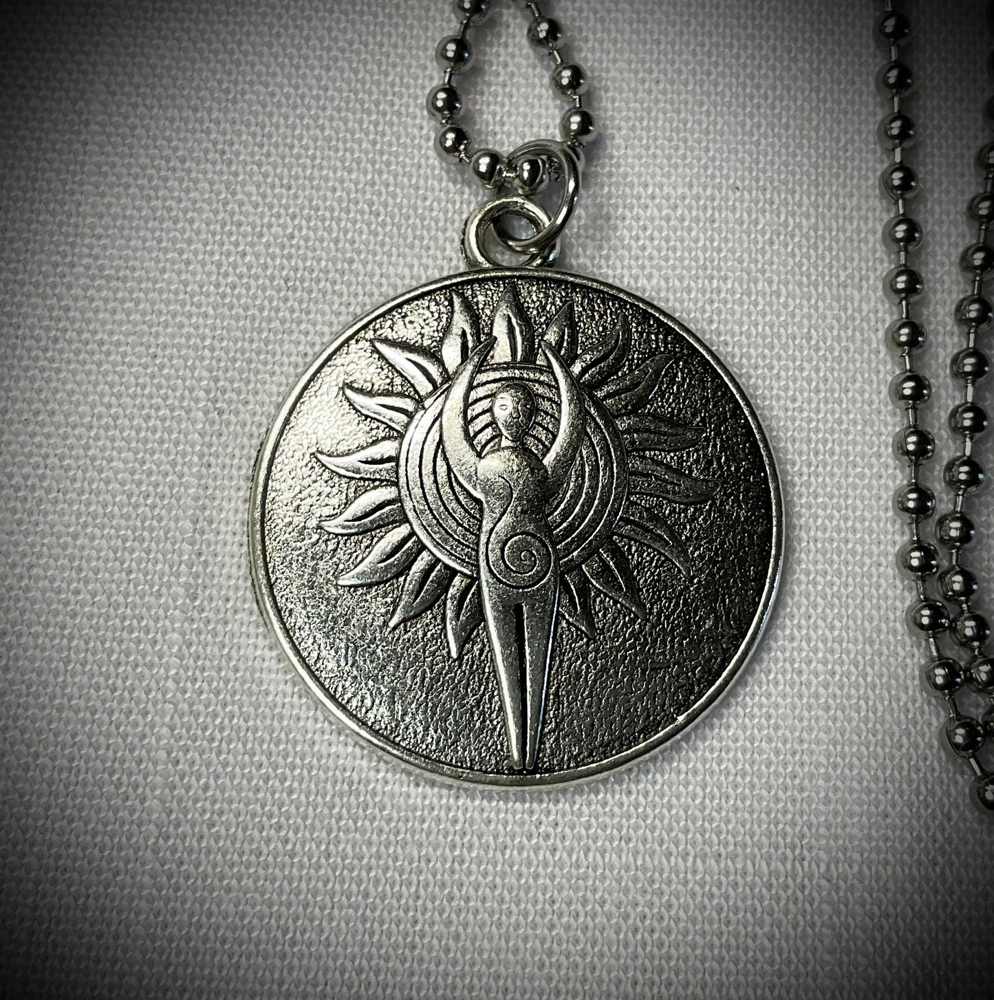 Solar Disc Goddess Charm Necklace