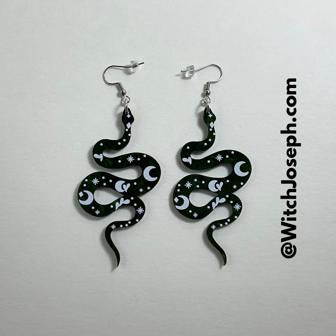 Green Snake Moon Earrings