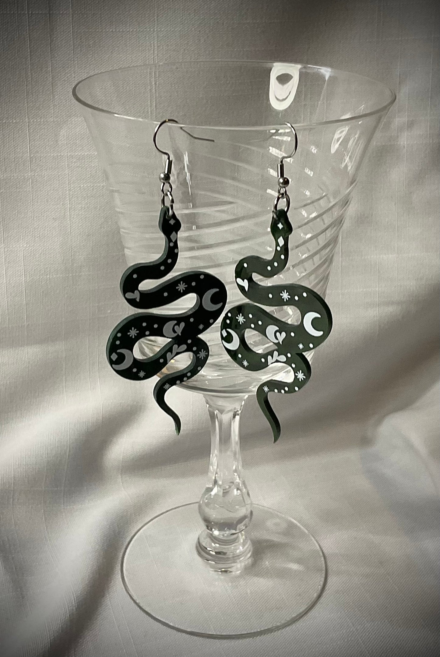 Green Snake Moon Earrings