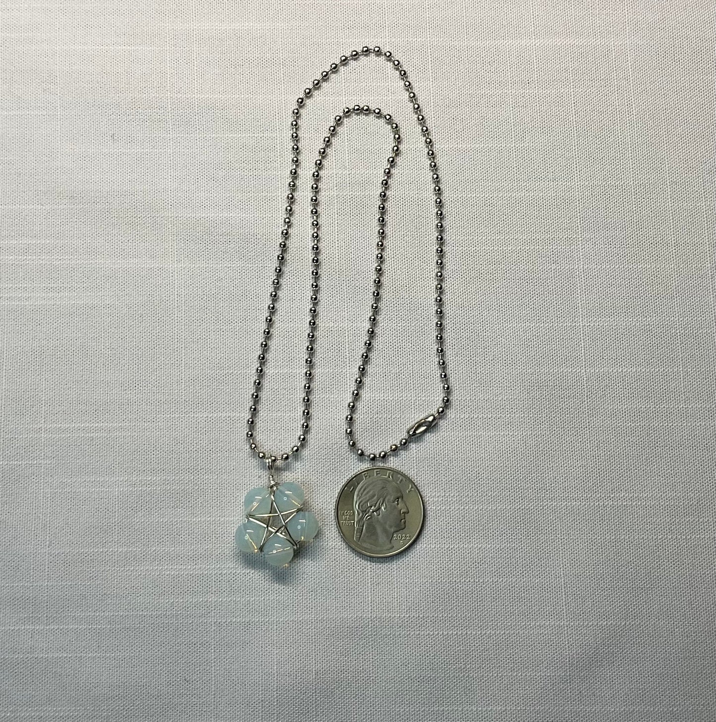 Opalite Bead Wire Wrapped Pentagram Charm Necklace