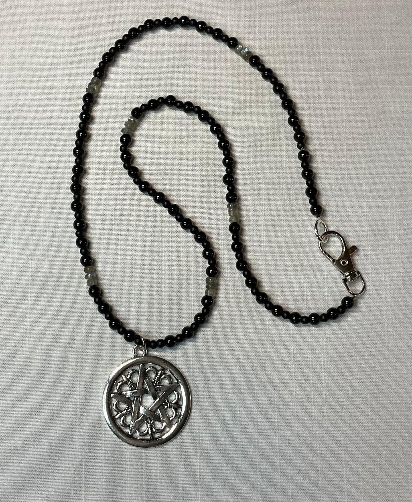 Pentacle Necklace with Labradorite and Black Beads