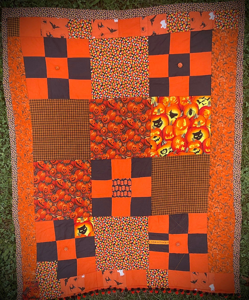 Halloween Crazy Quilt Throw Blanket