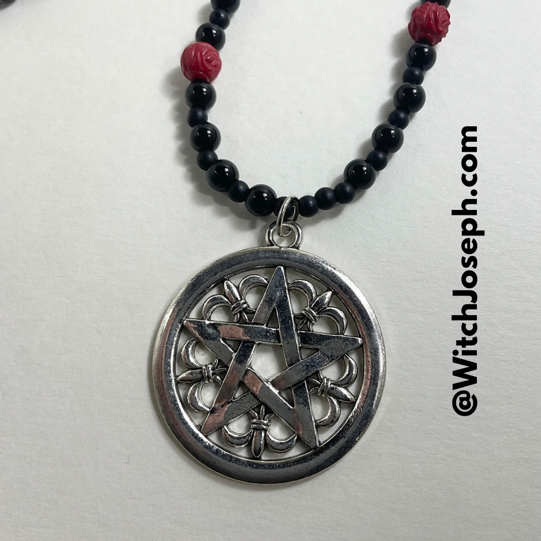 Pentacle With Red Coral Rose Beads