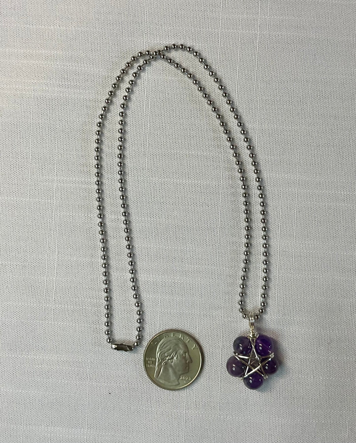 Amethyst Bead Wire Wrapped Pentagram Charm Necklace