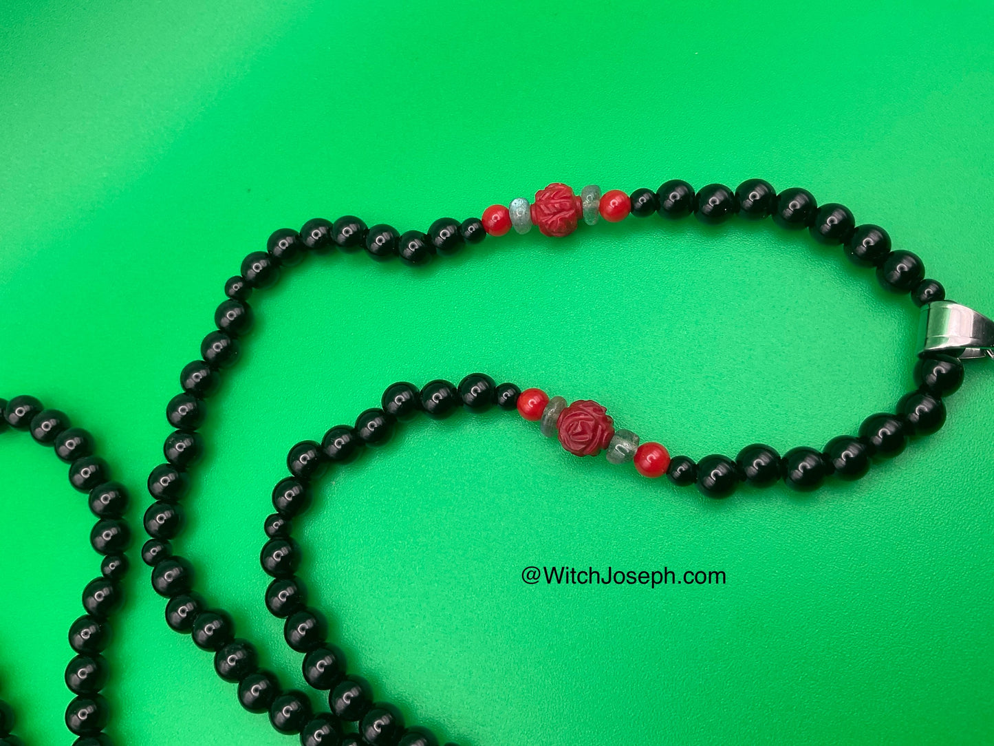 Bastet Talisman with Red Coral Rose and Labradorite Chips