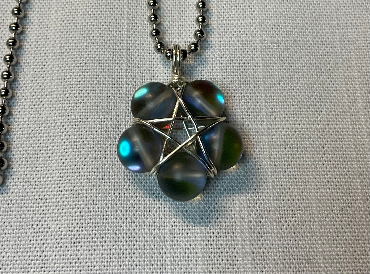 Mermaid Glass Dark Pentagram Charm Necklace