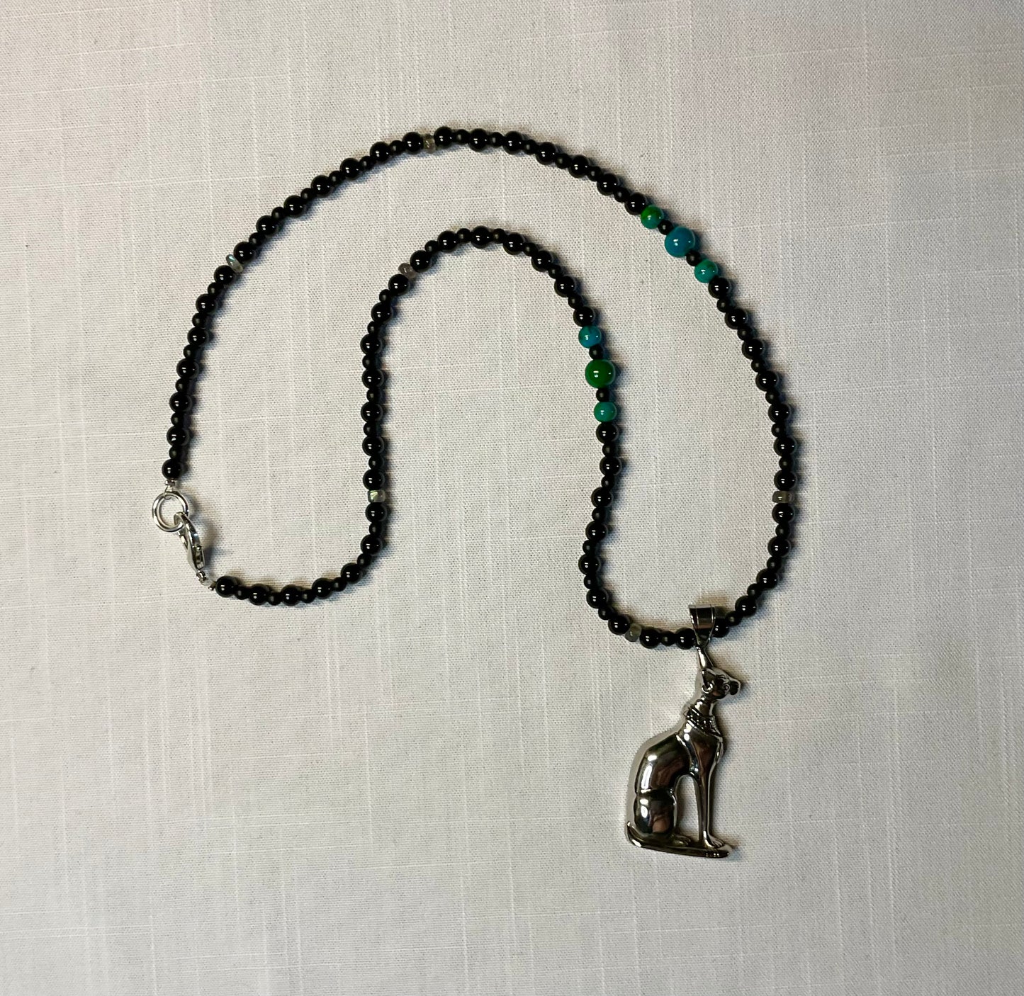 Chrysocolla Bastet Goddess Talisman Necklace