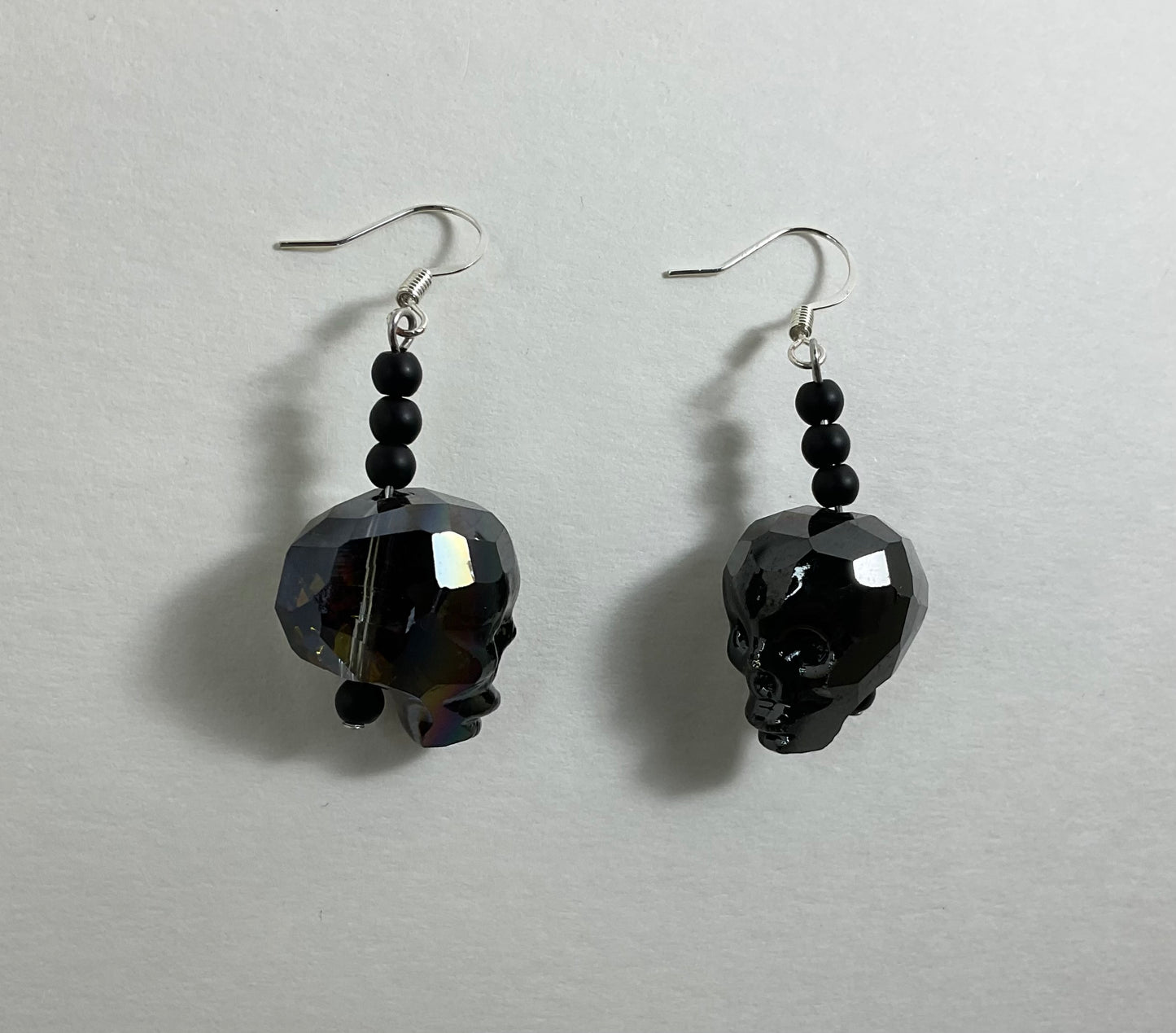 Faceted Black Glass Skull Earrings