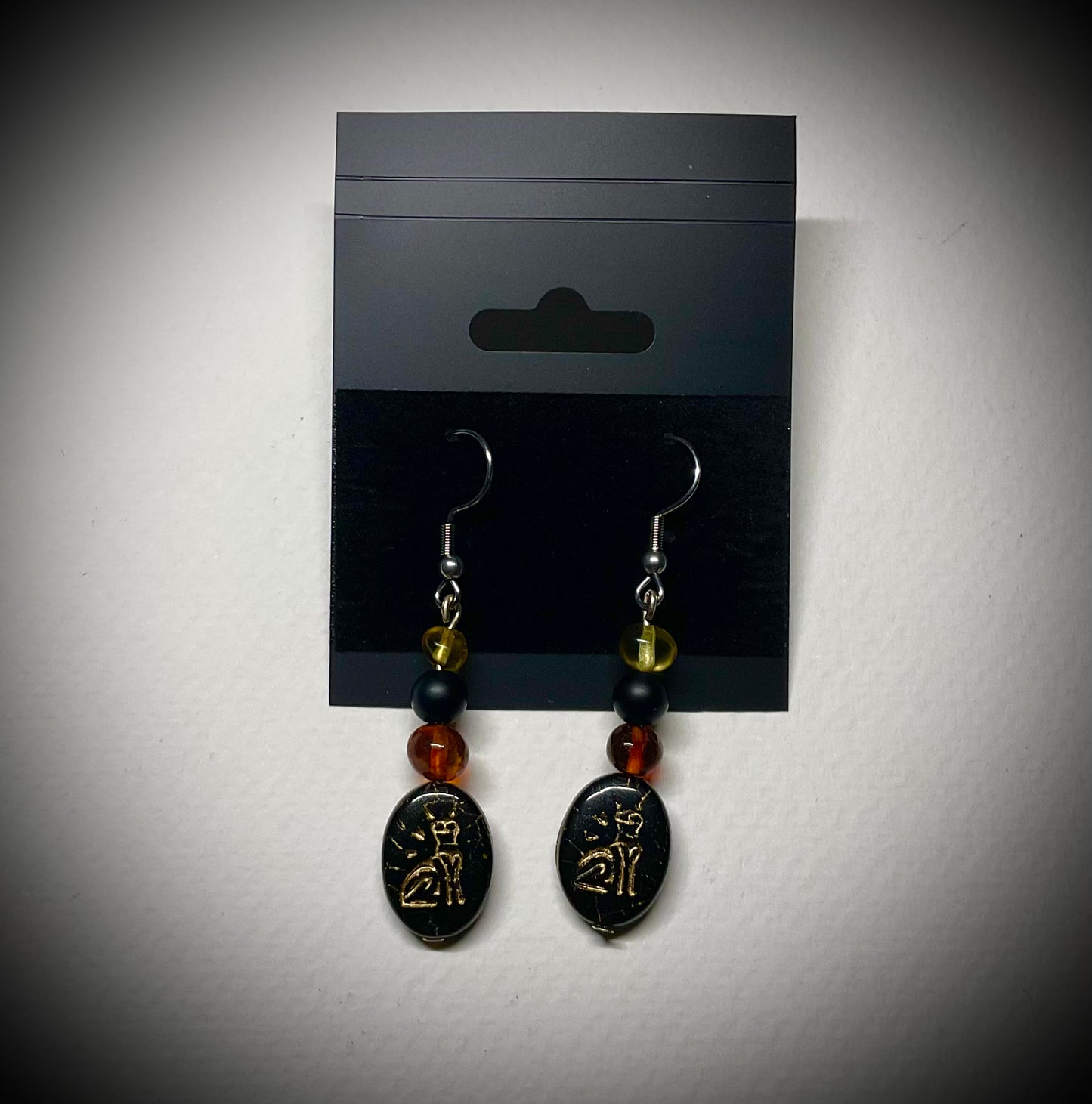 Bastet Earrings with Cat Glyph Bead