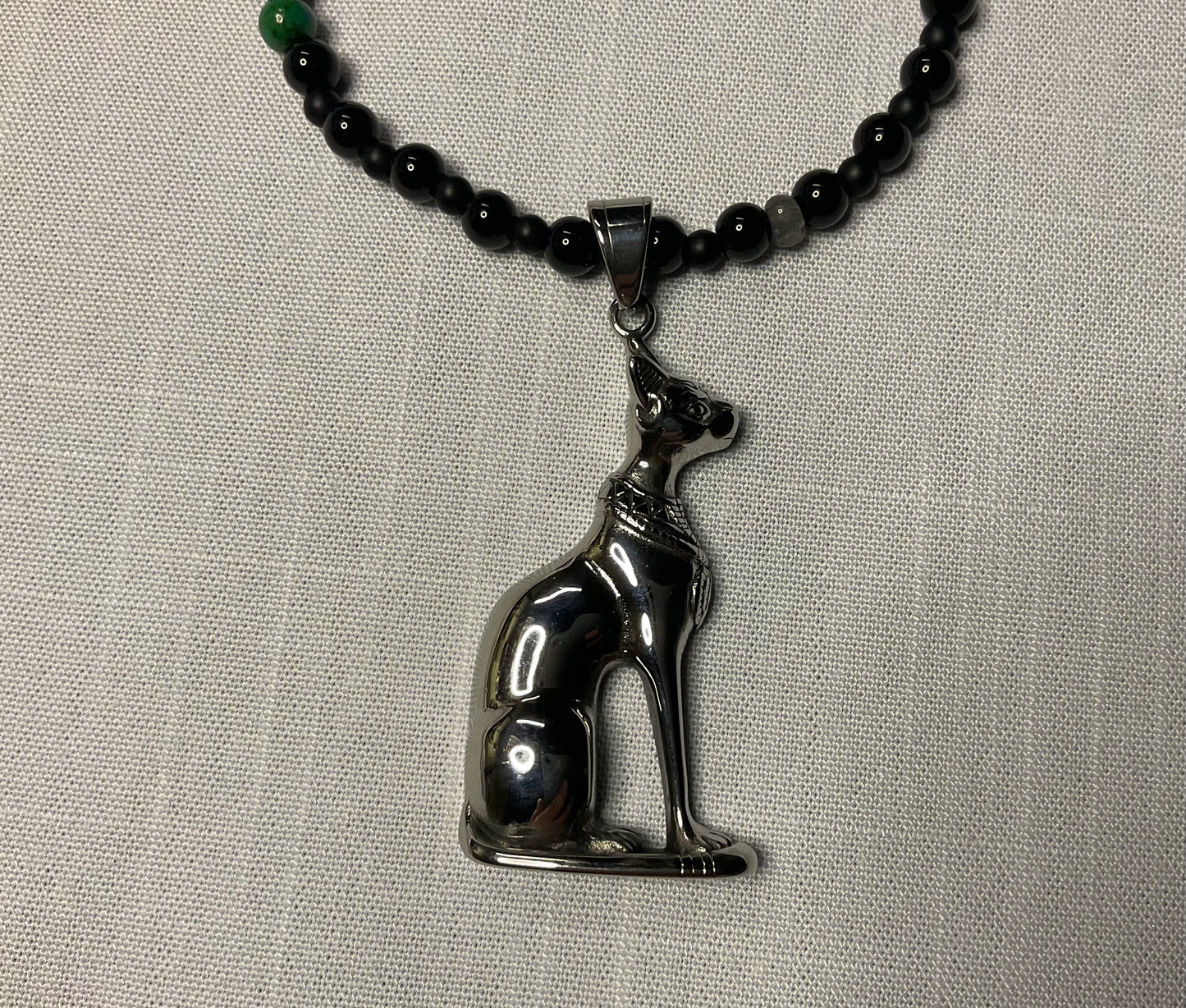 Chrysocolla Bastet Goddess Talisman Necklace