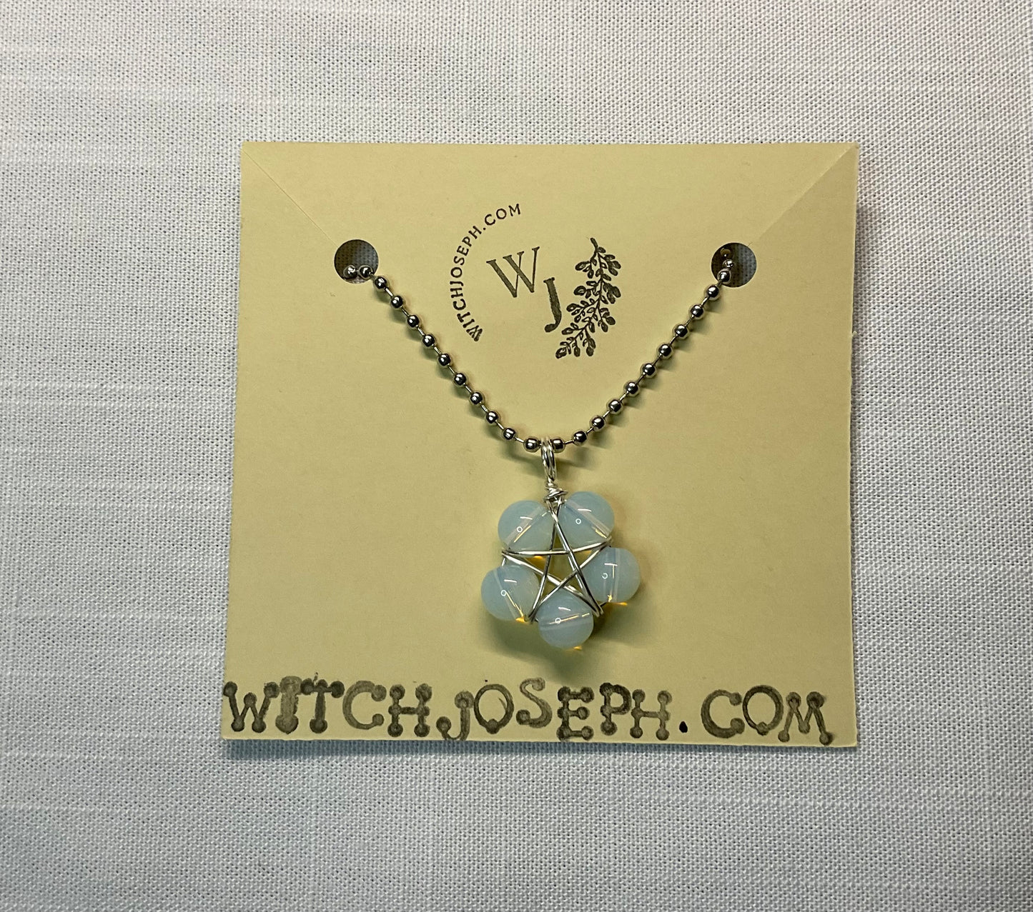 Opalite Bead Wire Wrapped Pentagram Charm Necklace