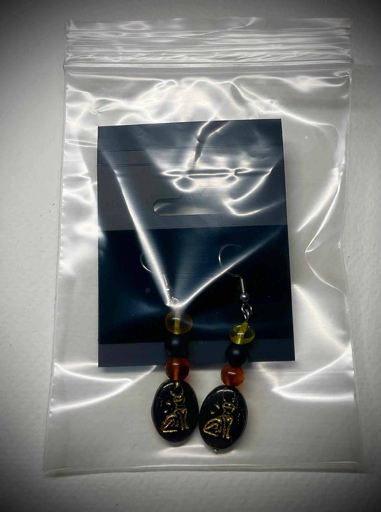 Bastet Earrings with Cat Glyph Bead