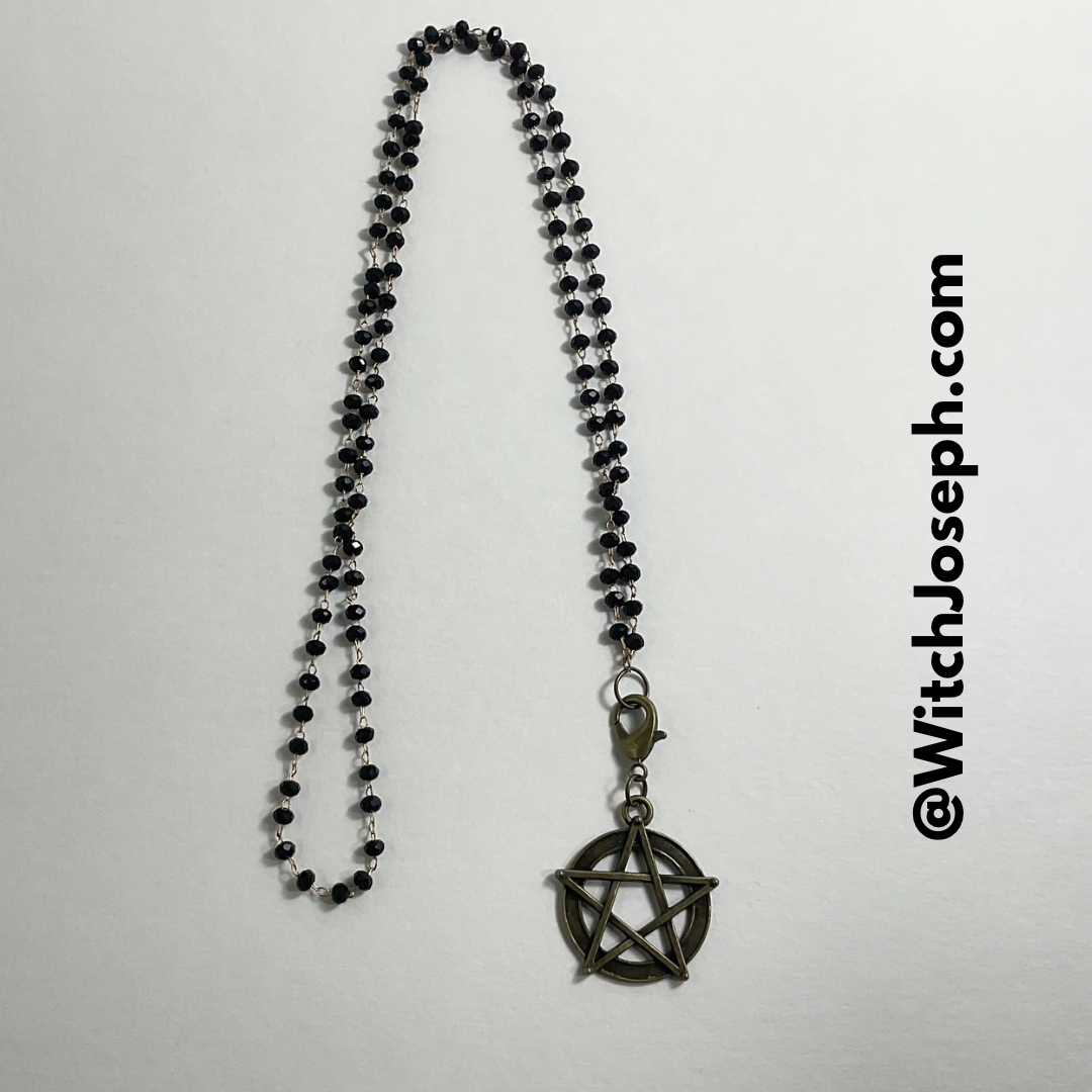 Bronze Tone Pentacle with Extended Points on Beaded Chain