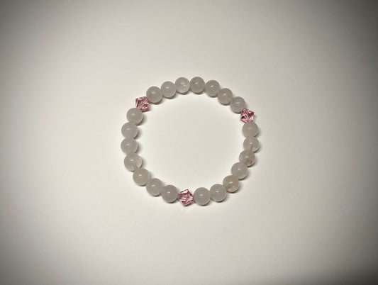 Rose Quartz Stretch Bracelet with Pink Swarovski Crystal Accents