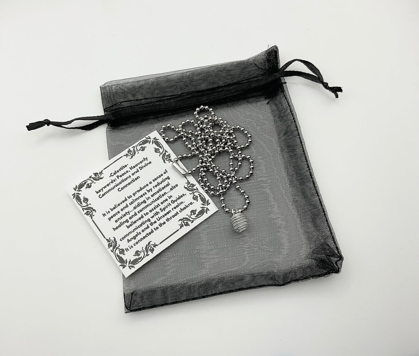 Celestite Crystal Cage Charm Necklace