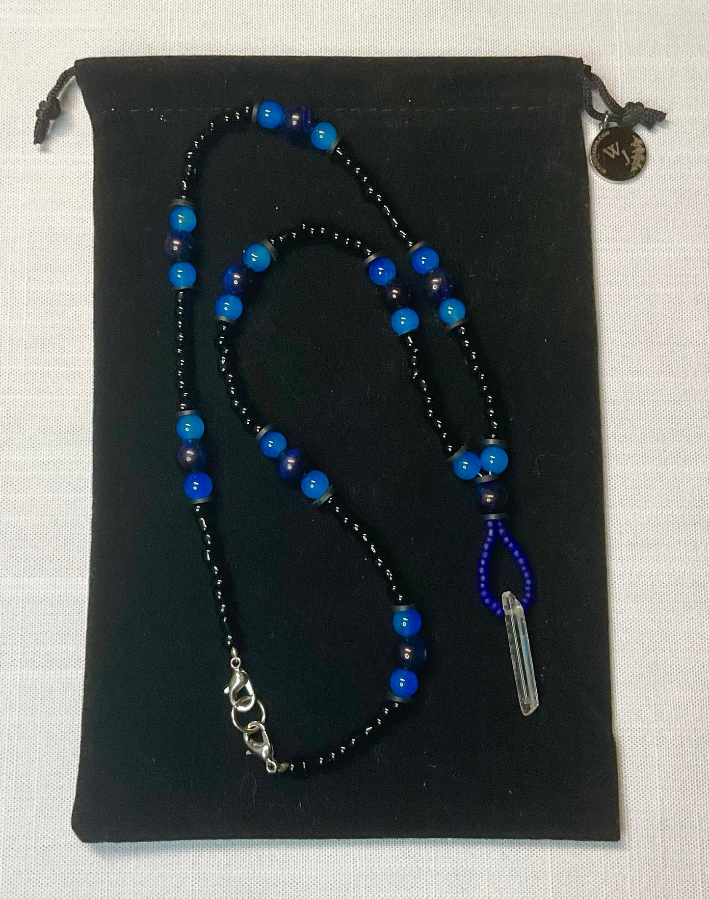 Crystal Mer Necklace with Blue Tigers Eye Beads