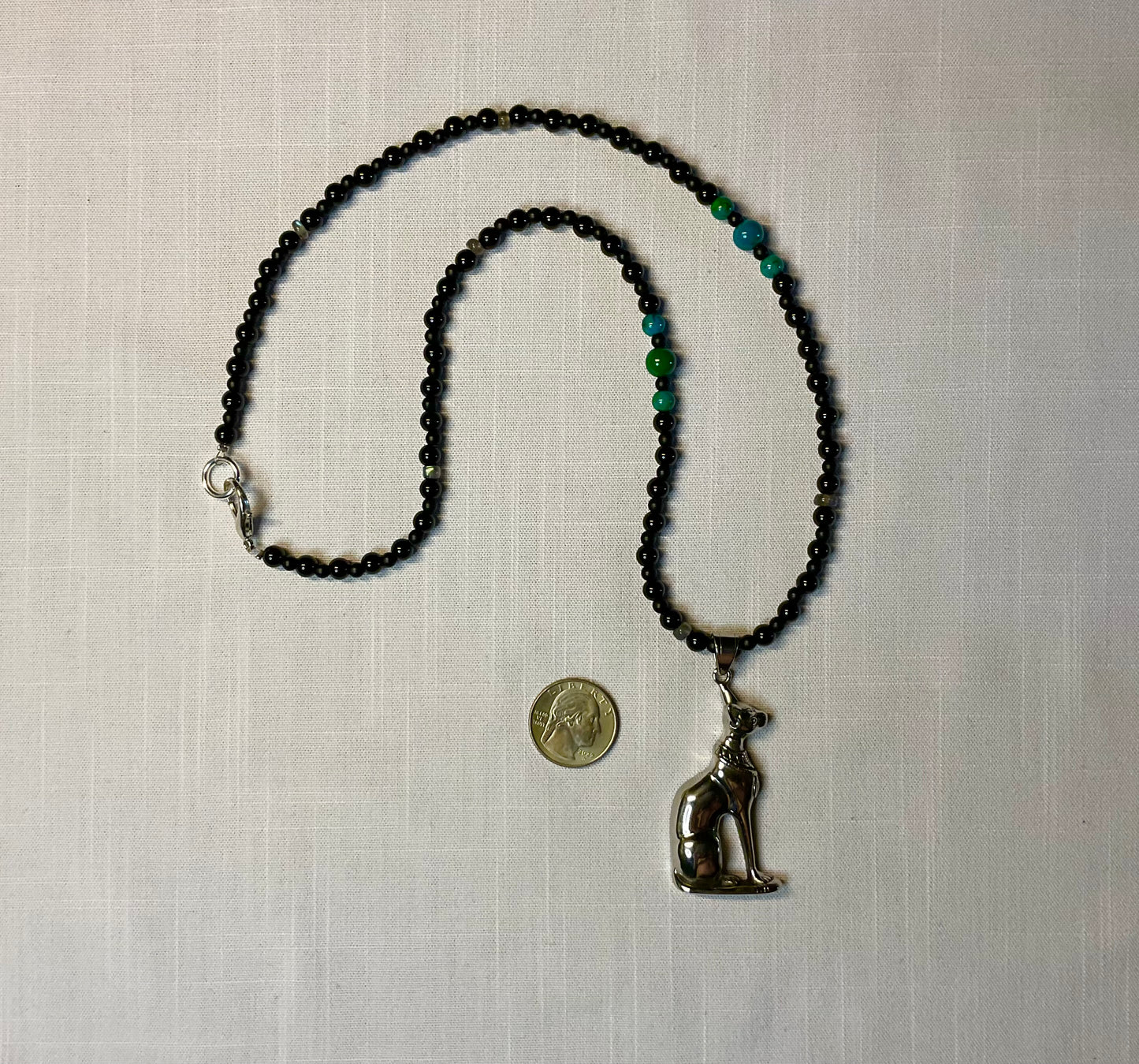 Chrysocolla Bastet Goddess Talisman Necklace