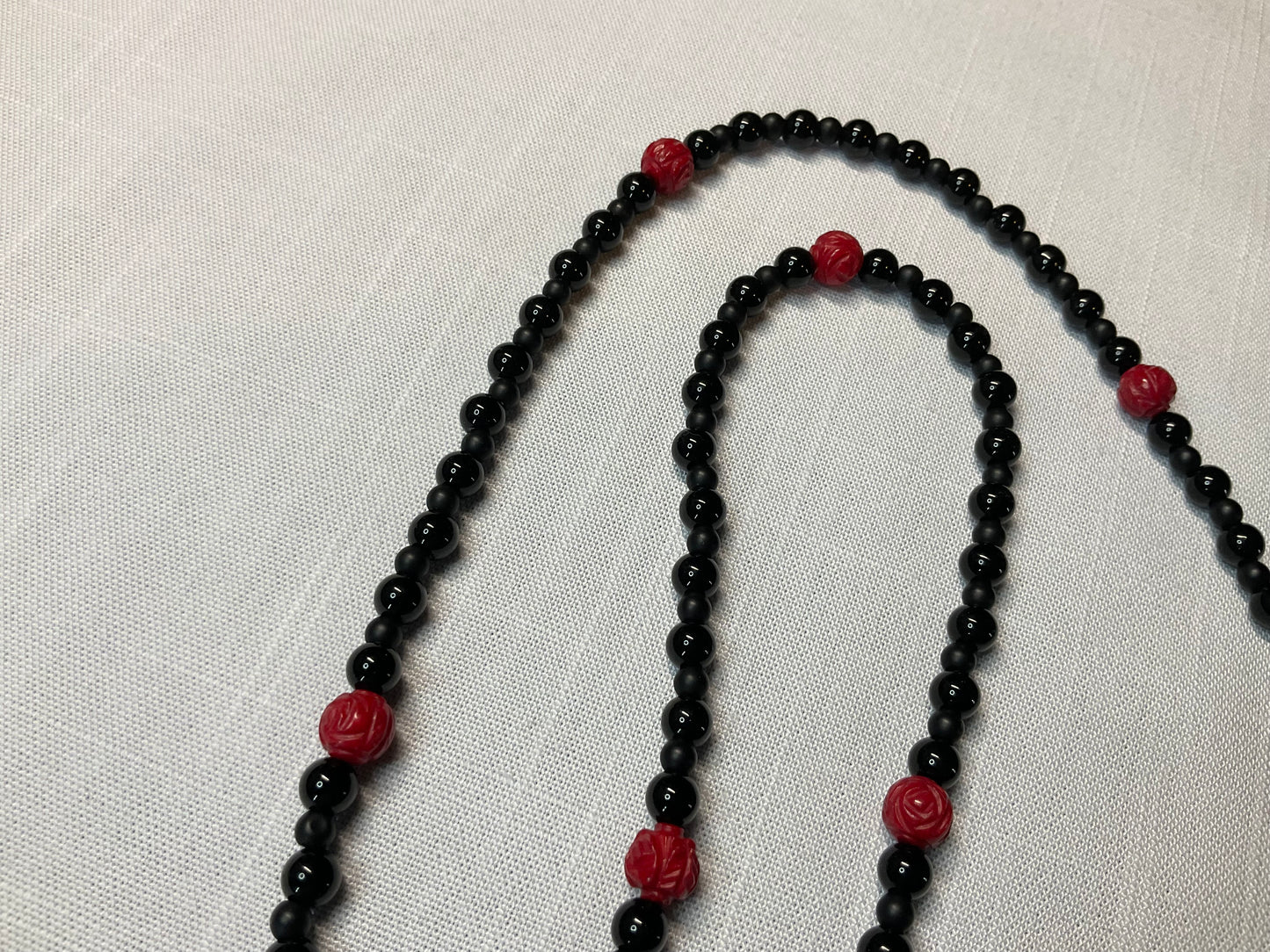 Pentacle Necklace with Red Coral Rose Beads and Black Beads