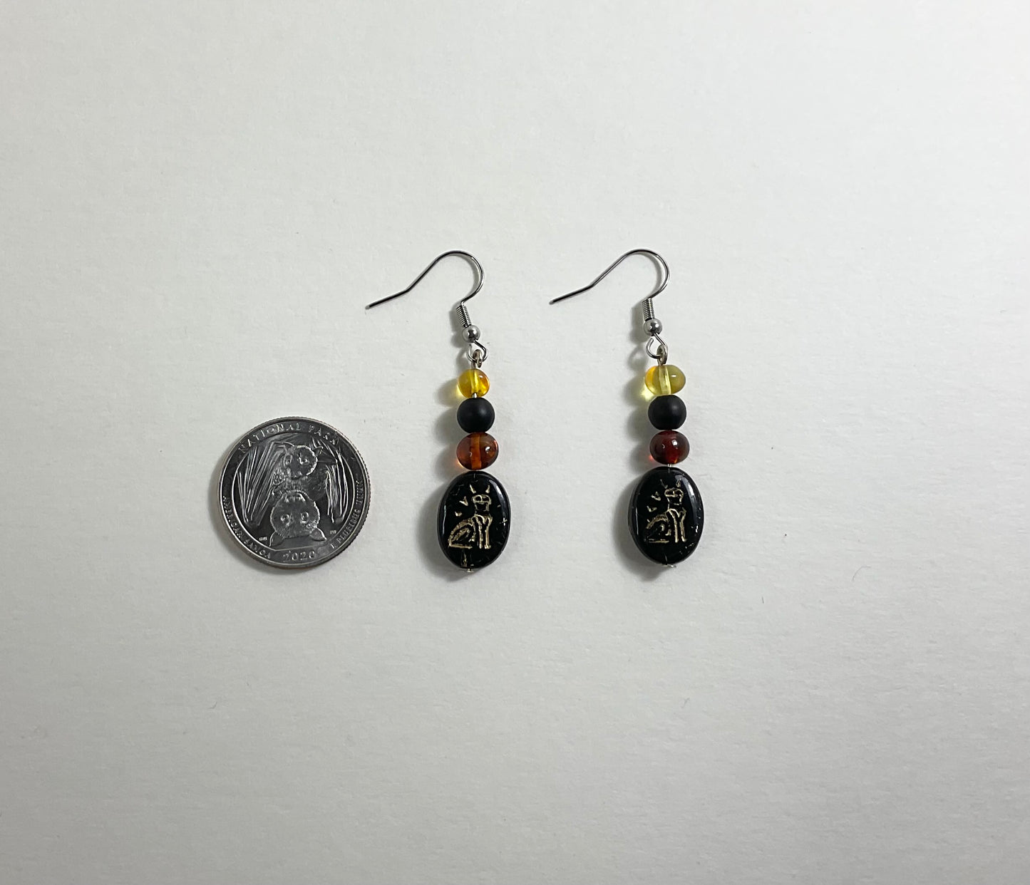 Bastet Earrings with Cat Glyph Bead