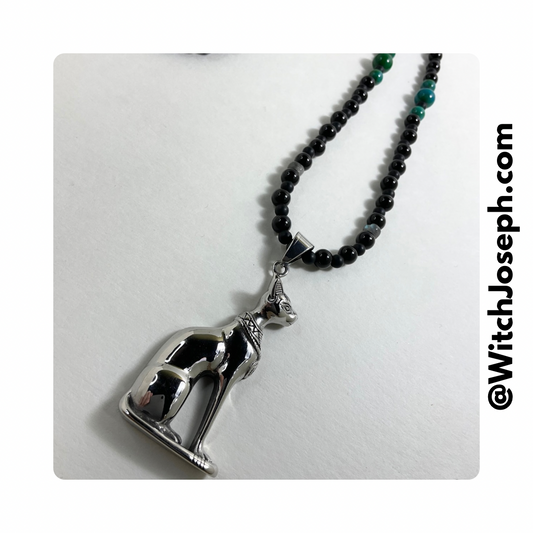 Chrysocolla Bastet Goddess Talisman Necklace