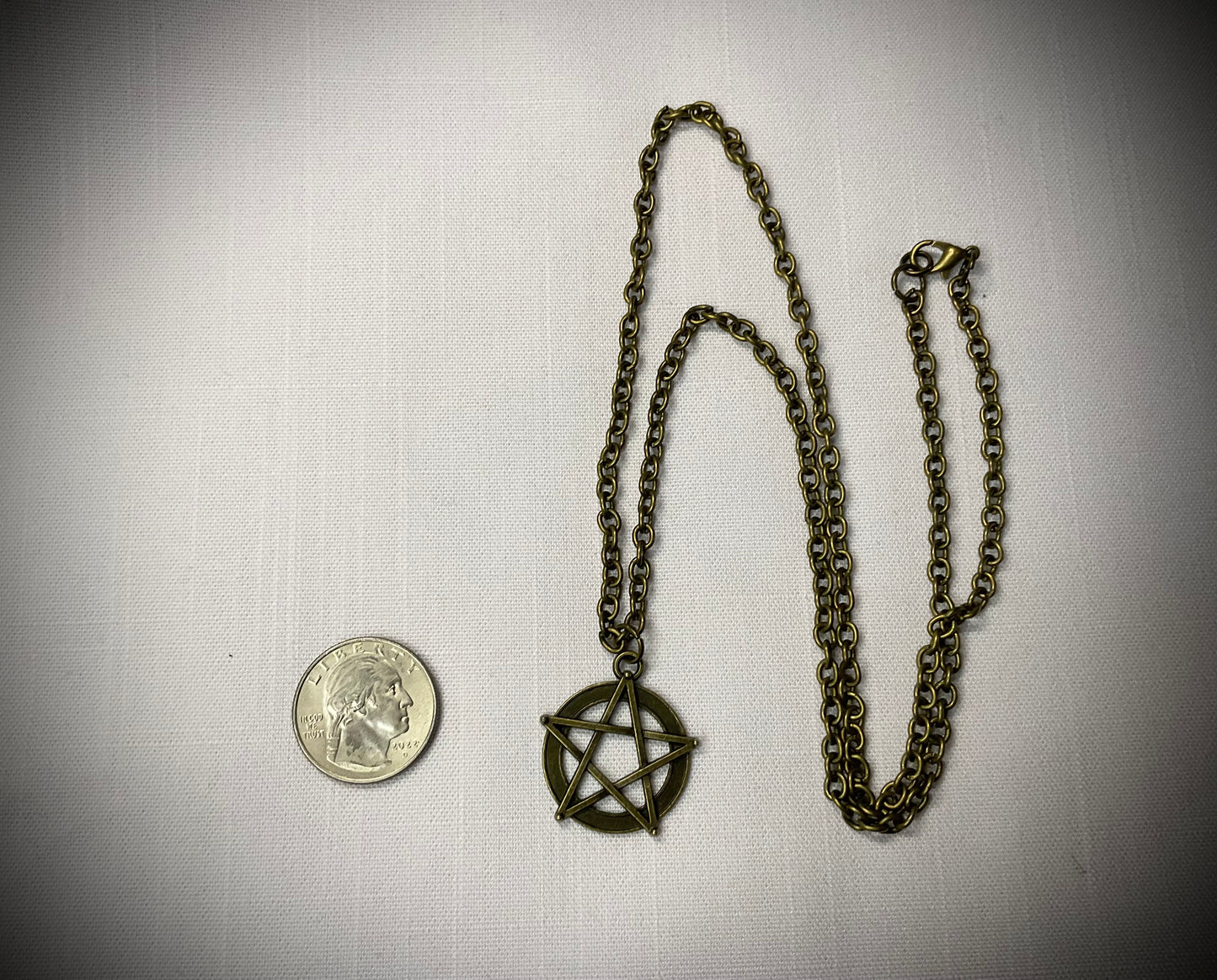 Pentagram Bronze Tone Charm Necklace