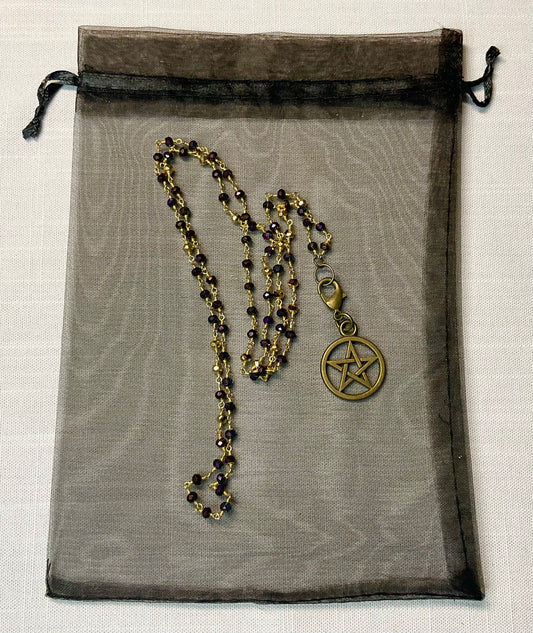 Bronze Tone Pentagram on Gold Tone Beaded Chain