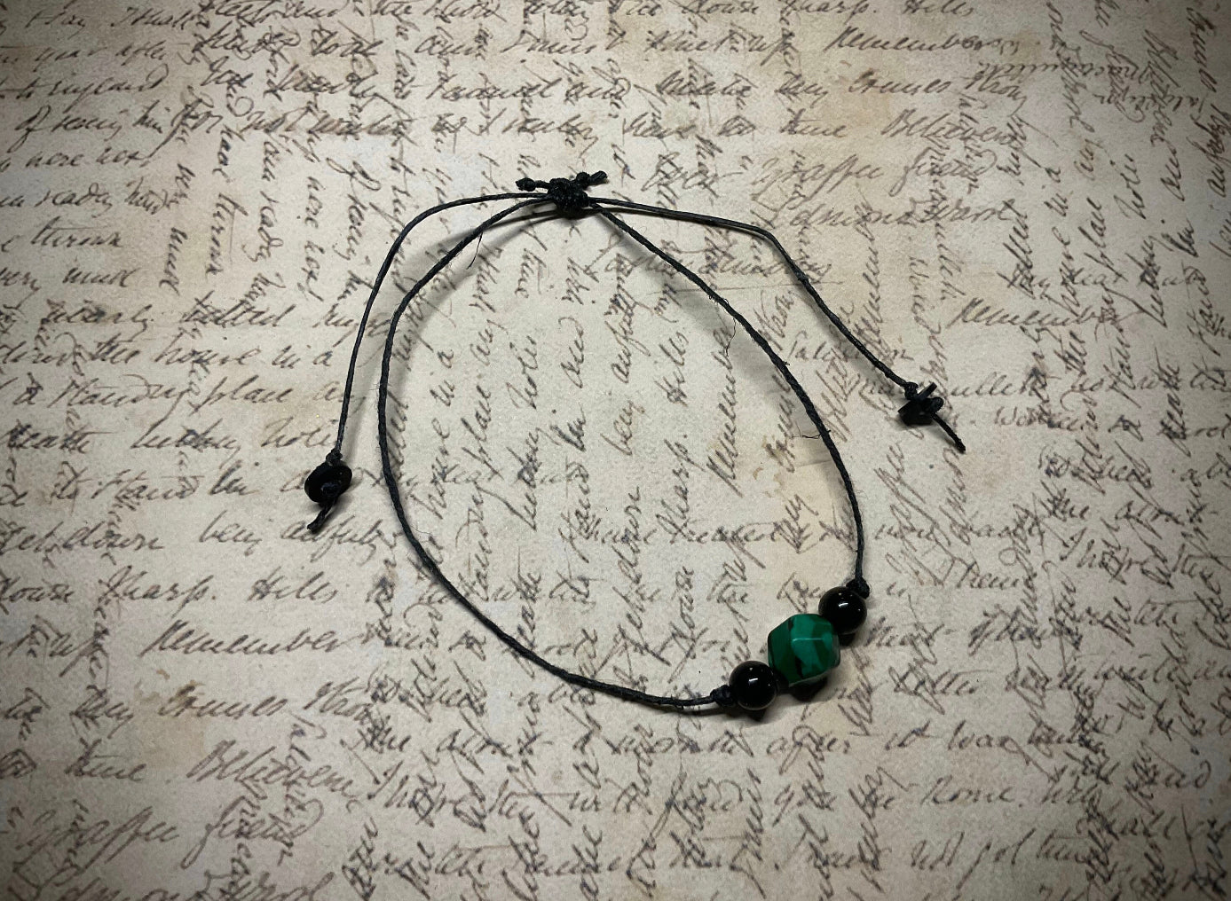 Malachite Bead Slip Knot Bracelet