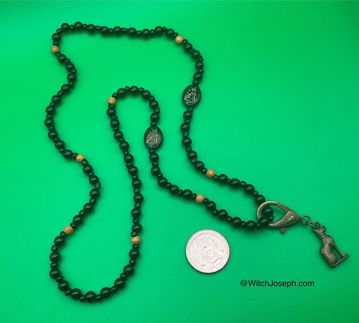 Bastet Talisman with Two Hieroglyphic Czech Beads