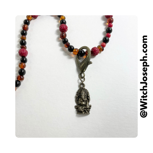 Ganesh Talisman with Amber Jet and Red Coral