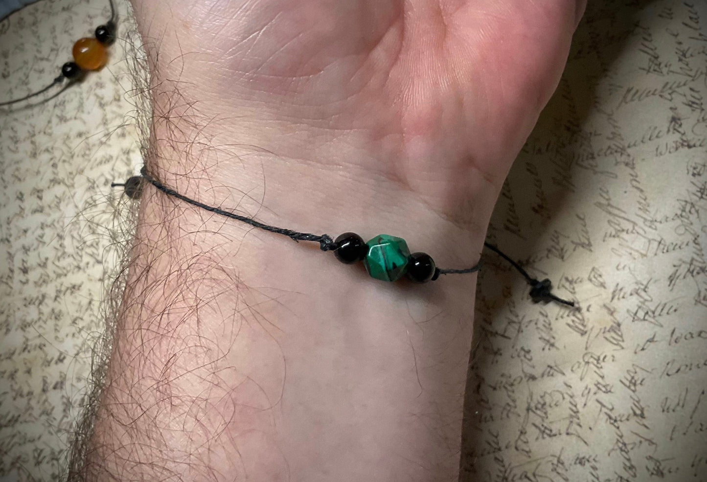 Malachite Bead Slip Knot Bracelet