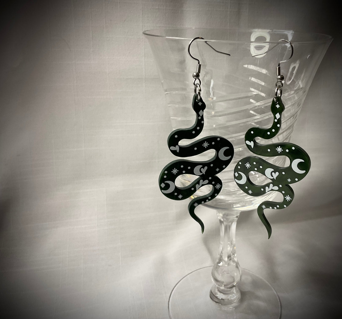 Green Snake Moon Earrings