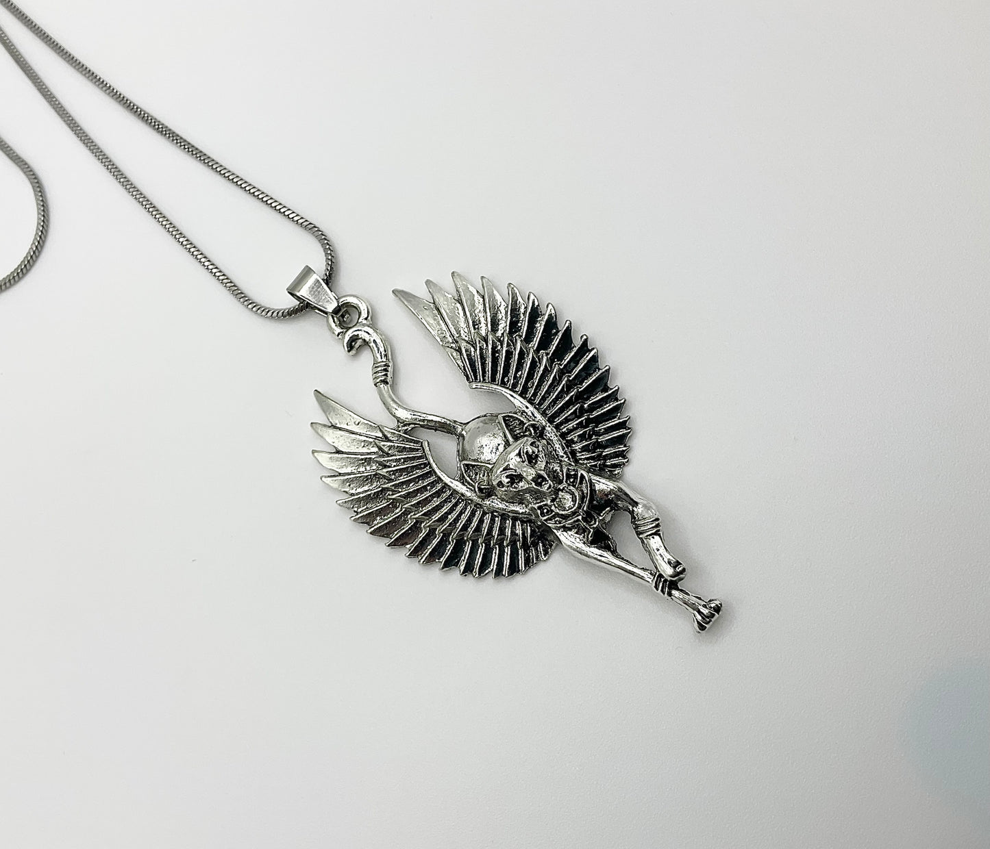 Bastet with Wings Metal Pendant on Stainless Steel Chain