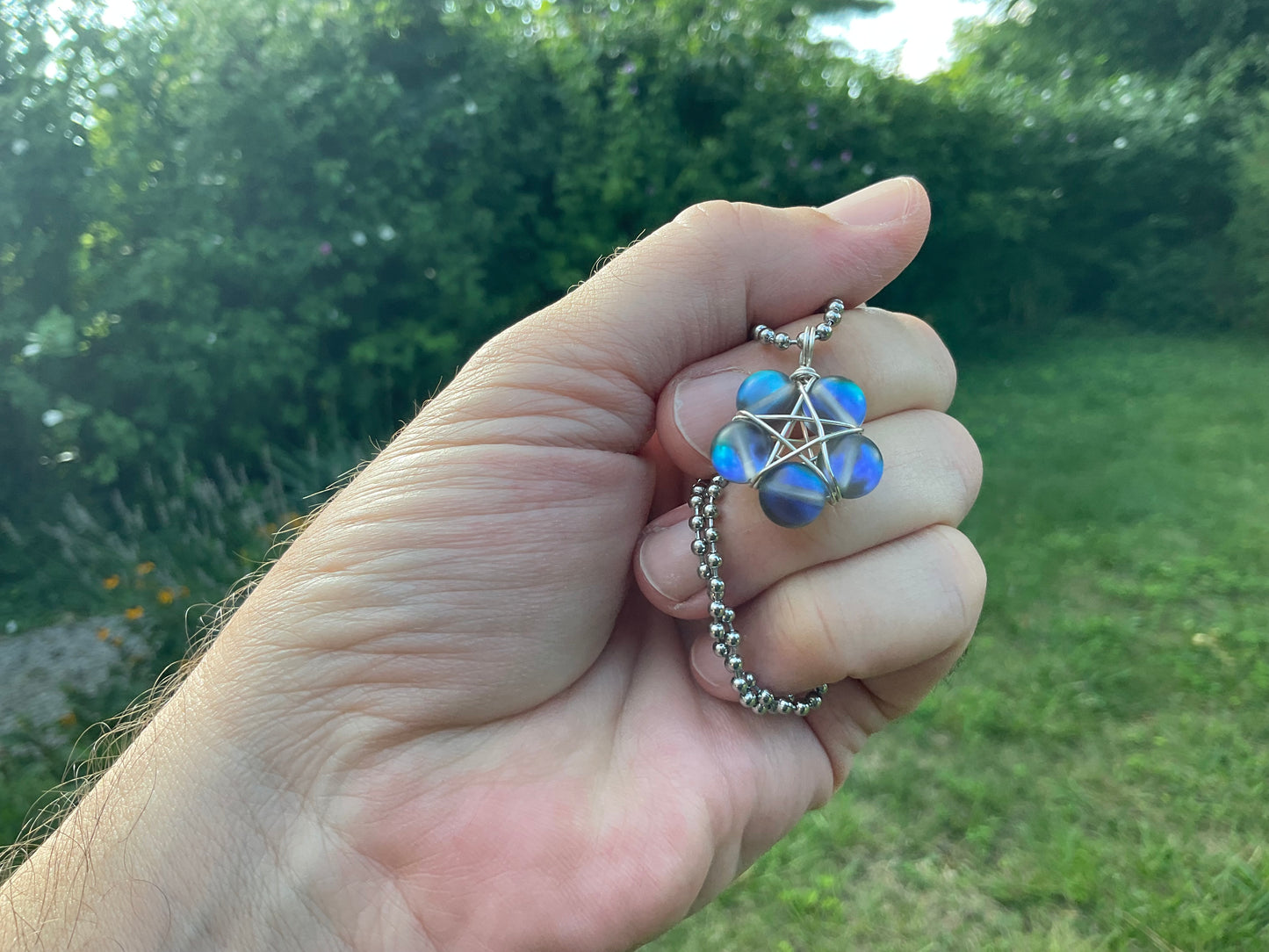 Mermaid Glass Dark Pentagram Charm Necklace