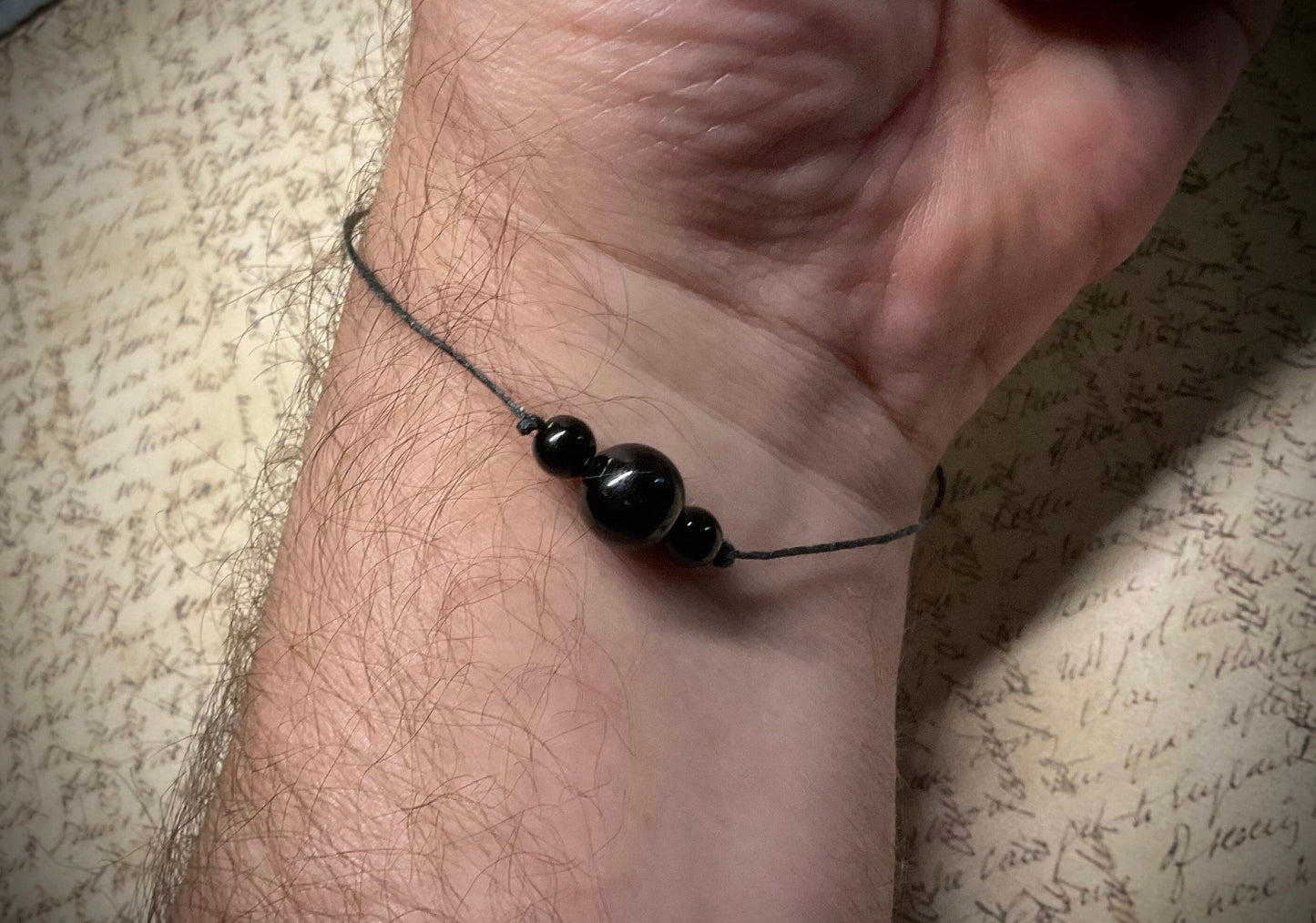 Black Tourmaline Bead Slip Knot Bracelet